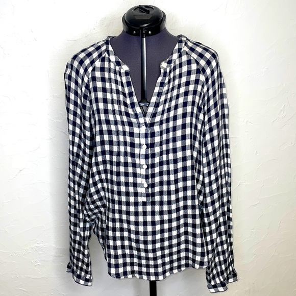 - Lucky Brand Black & White Checkered Long Sleeve Blouse - Picture 1 of 5